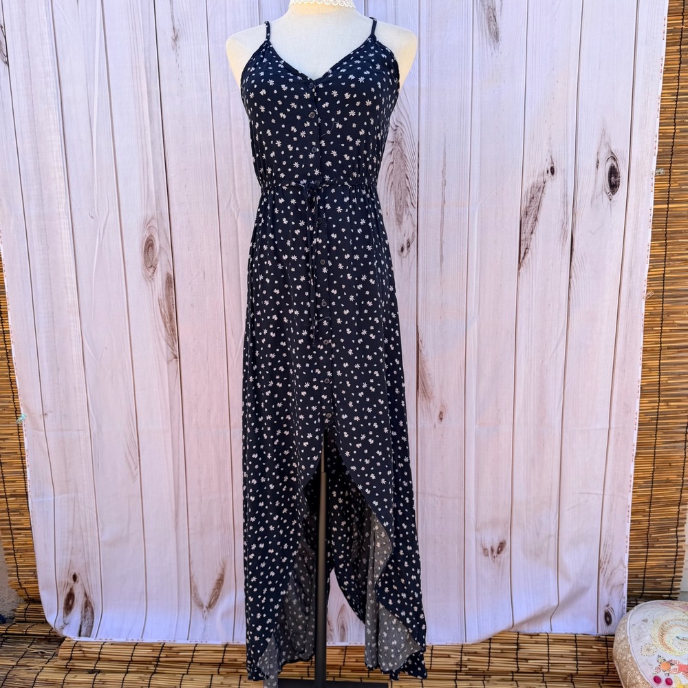 Cotton On Navy Blue Daisy Floral Button Front High Low Maxi Dress 267675